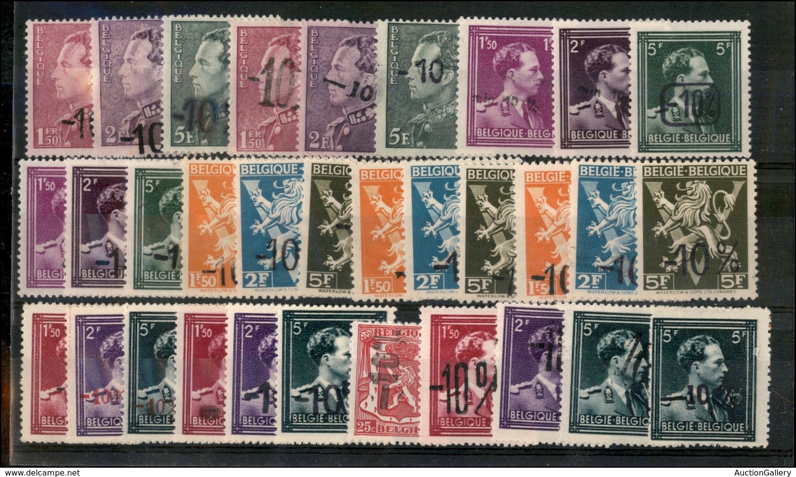 24115 ESTERO - BELGIO - 1946 - Soprastampati -10% - Cartoncino Con 32 Valori - Autres & Non Classés