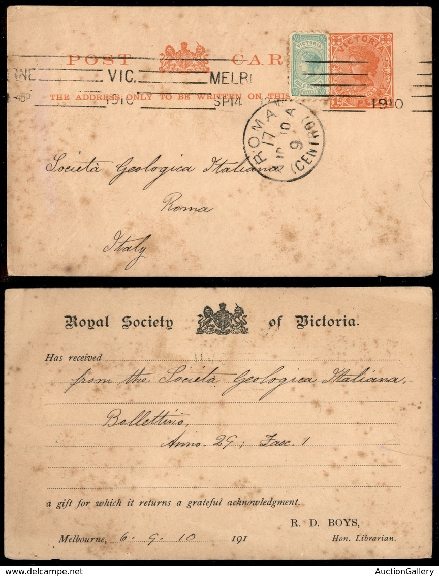 24201 ESTERO - COLONIE INGLESI - Natal - Intero Postale 1 Pence + ½ Pence Aggiunto Da Melbourne A Roma Del 6.9.10 - Sonstige & Ohne Zuordnung