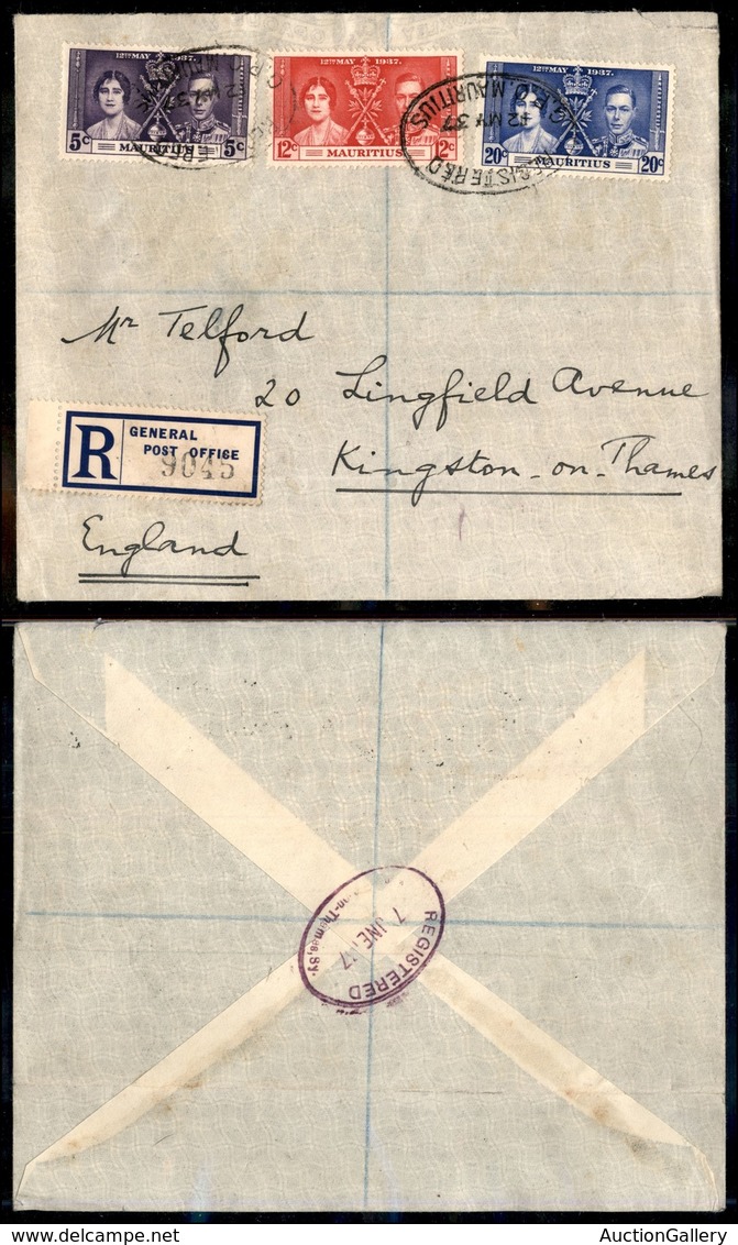 24229 ESTERO - COLONIE INGLESI - Mauritius - Nozze 1937 – Raccomandata Da G.P.O. Mauritius Del 12.5.37 - Sonstige & Ohne Zuordnung