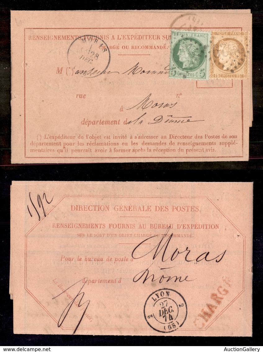 24310 ESTERO - FRANCIA - 5 Cent + 15 Cent (53+59) – Avviso Di Spedizione Da Moras “2529” A Dronae Del 25.12.74 - Autres & Non Classés