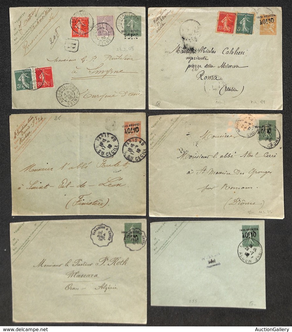 24337 ESTERO - FRANCIA - 1907/1910 – Taxe Reduite – 6 Buste Postali Usate – Due Con Affrancature Complementari - Autres & Non Classés