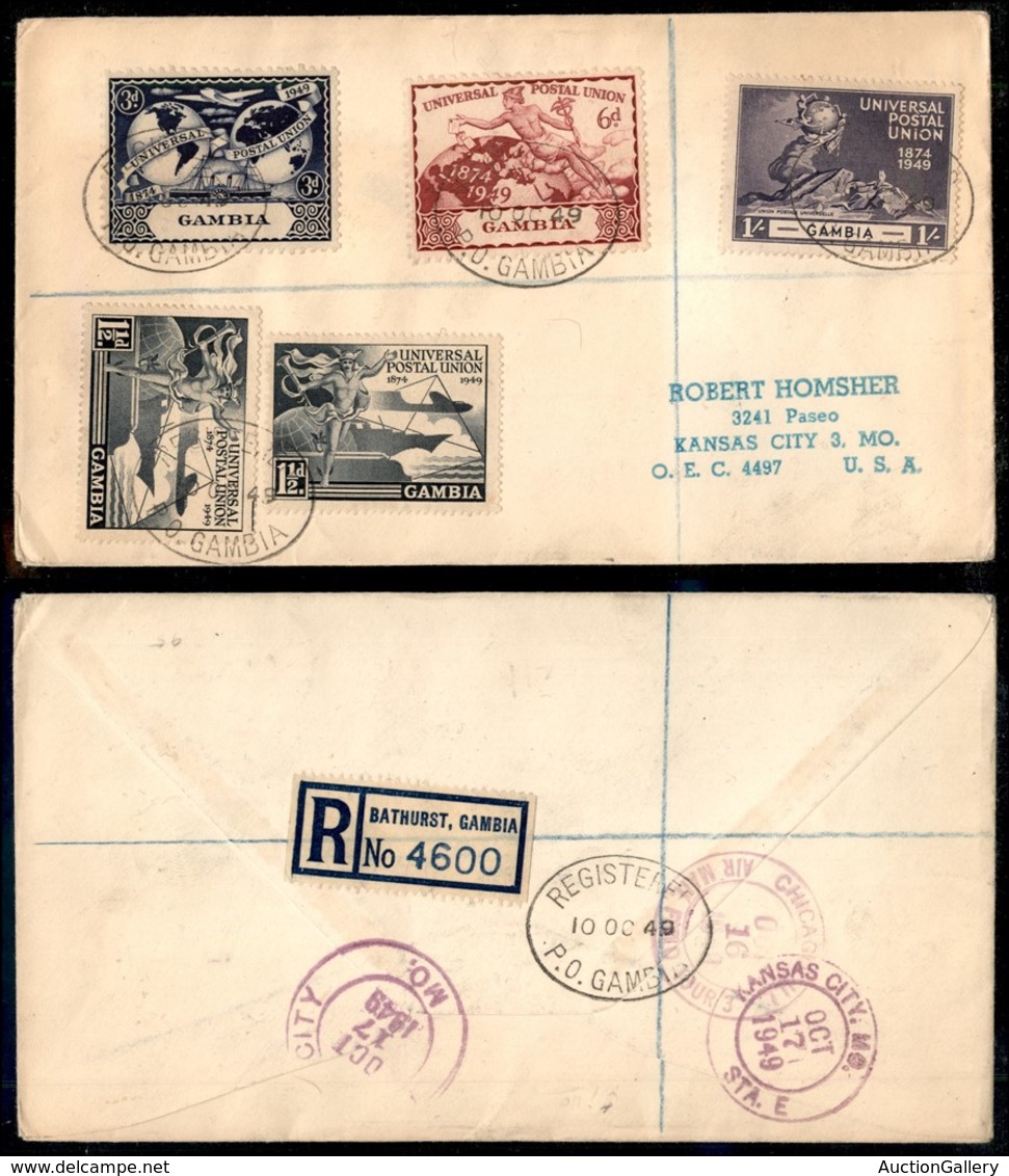 24433 ESTERO - GAMBIA - 1949 – UPU (143 (x2) + 144/146) – Raccomandata Da Bethurst Per Gli USA Del 10 Ottobre - Autres & Non Classés