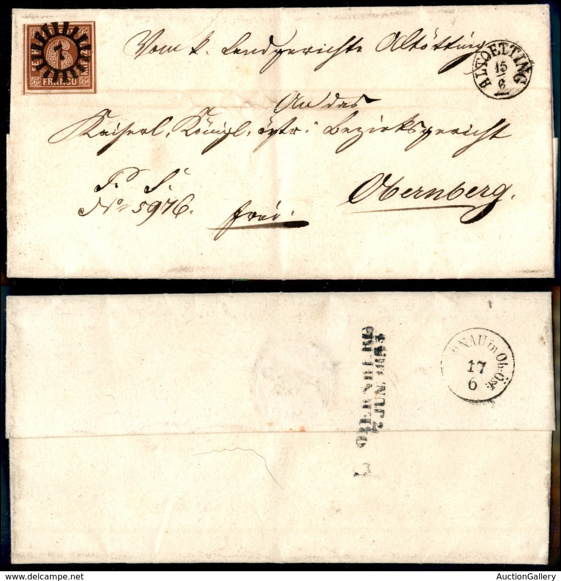 24434 ESTERO - GERMANIA - Baviera - 6 Kreuzer (Unif. 4) - Lettera Da Altoetting A Obenberg Del 15.6.53 - Sonstige & Ohne Zuordnung