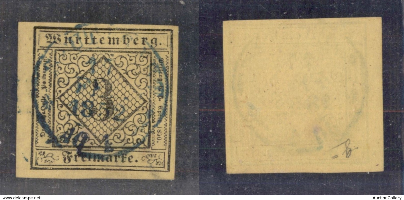 24439 ESTERO - GERMANIA - Wurttemberg - 1851 - 3 Kreuzer (2a) Giallo Scuro - Ben Marginato - Sonstige & Ohne Zuordnung