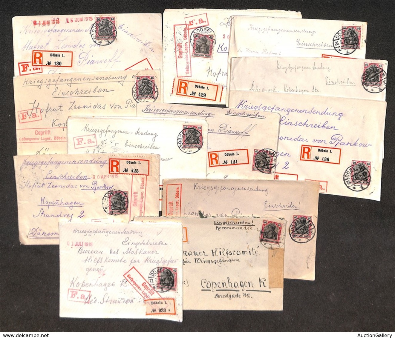 24473 ESTERO - GERMANIA - Gepruft Gefaugenen Layer Dobeln - 1915 -12 Raccomandate Per Copenhagen - Sonstige & Ohne Zuordnung