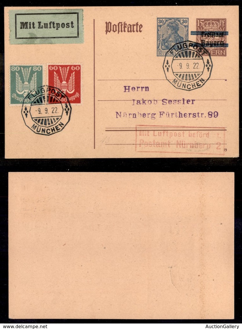 24479 ESTERO - GERMANIA - Intero Postale 16 P. + 30 P. Soprastampato Bayern Sbarrato (Unif. A6+A7) – Aerogramma Da Monac - Sonstige & Ohne Zuordnung
