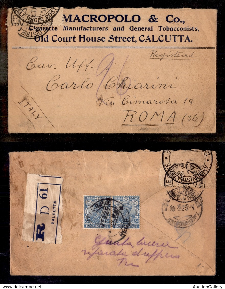 24662 ESTERO - INDIA - 1929 – Raccomandata Da Calcutta A Roma - Sonstige & Ohne Zuordnung