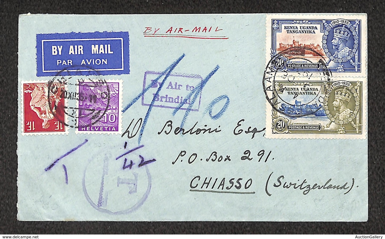 24714 ESTERO - KENIA UGANDA TANGANICA - 1935 - Aerogramma Da Daressalaam A Chiasso - Tassata In Arrivo - Autres & Non Classés