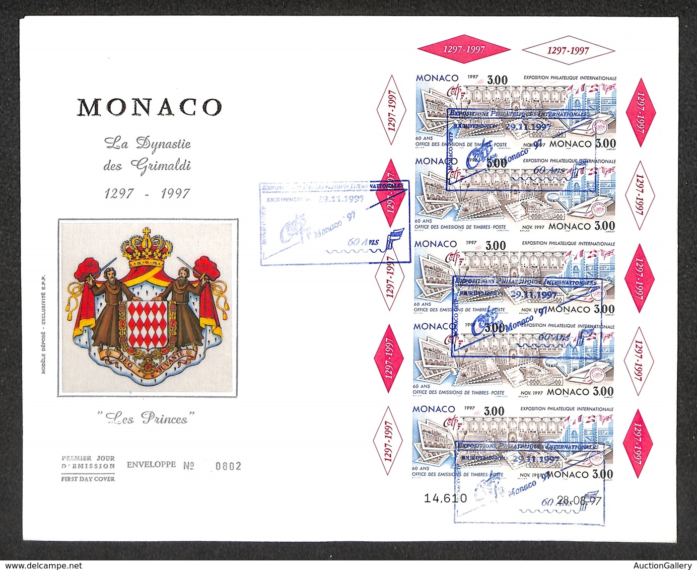 24786 ESTERO - MONACO - FDC Esposizione Filatelica Internazionale N. 802 Monaco 1997 – Busta Commemorativa Con Foglietto - Sonstige & Ohne Zuordnung