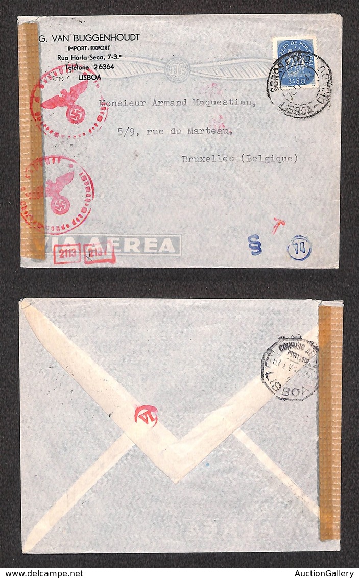 24815 ESTERO - PORTOGALLO - Aerogramma Da Lisbona A Bruxelles Del 16.2.44 - Censure - Sonstige & Ohne Zuordnung