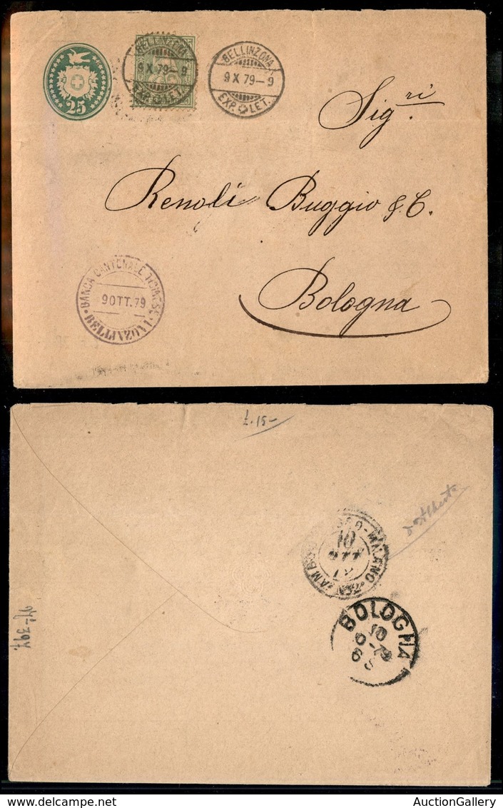 24899 ESTERO - SVIZZERA - Gemelli - Busta Postale Da 25 Cent Con Complementare Da 25 Cent (32) Da Bellinzona A Bologna D - Sonstige & Ohne Zuordnung