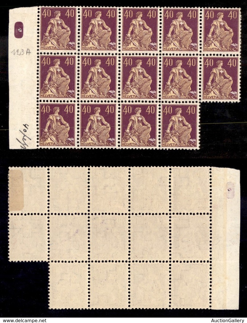 24911 ESTERO - SVIZZERA - 1908 – Blocco Di Quattordici Del 40 Cent (123A) Bordo Foglio – Gomma Integra (tranne Uno) - Sonstige & Ohne Zuordnung