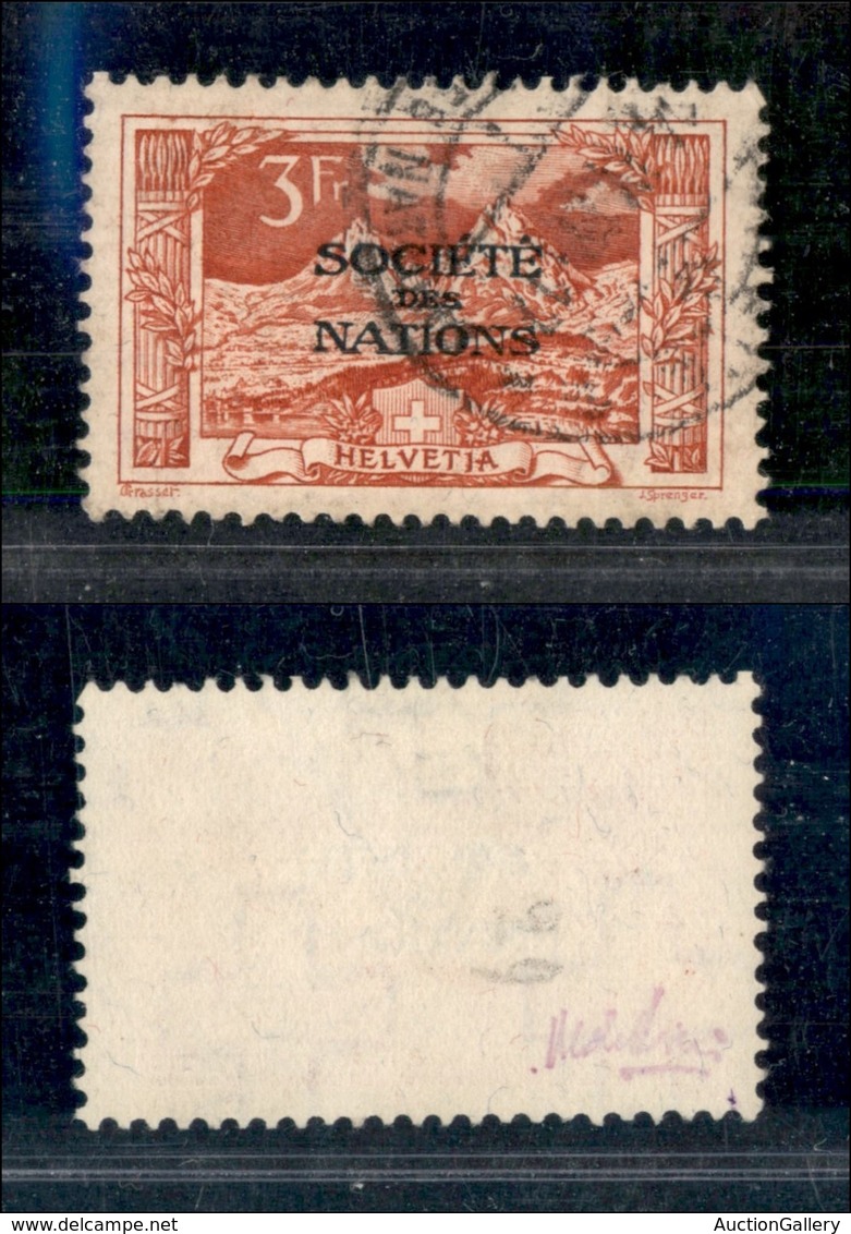 24922 ESTERO - SVIZZERA - 1922 - 3 Fr. Soprastampato Societè Des Nations (29) - Usato (50) - Sonstige & Ohne Zuordnung