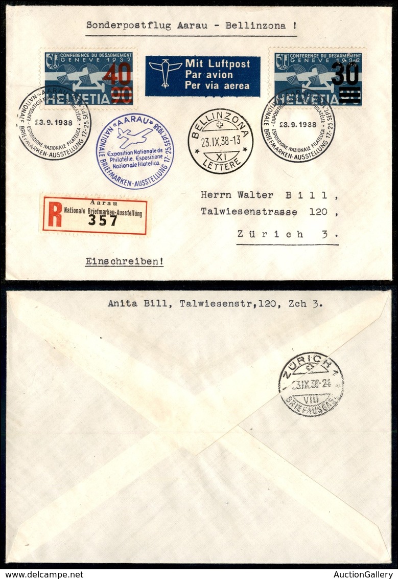 24937 ESTERO - SVIZZERA - Aarau Nationale Briefmarken – Ausstellung – Aerogramma Raccomandato Affrancato (A22+A24) Da Be - Sonstige & Ohne Zuordnung