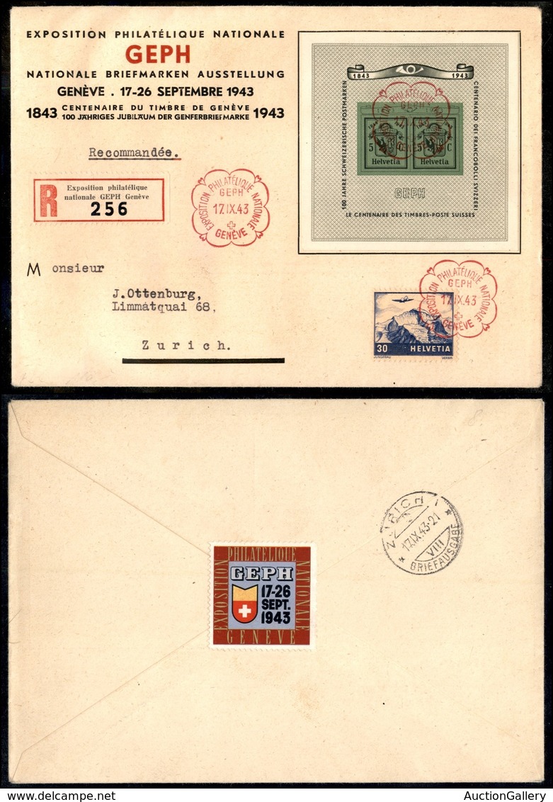 24941 ESTERO - SVIZZERA - GEPH – Esposizione Filatelica Nazionale Ginevra 17.9.43 – Busta + Foglietto + Chiudilettera –  - Sonstige & Ohne Zuordnung