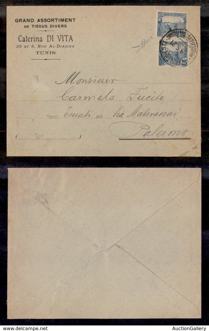 24971 ESTERO - TUNISIA - Piroscafo Postale Italiano 19.5.21 – Busta Da Tunisi A Palermo – Sorani - Sonstige & Ohne Zuordnung