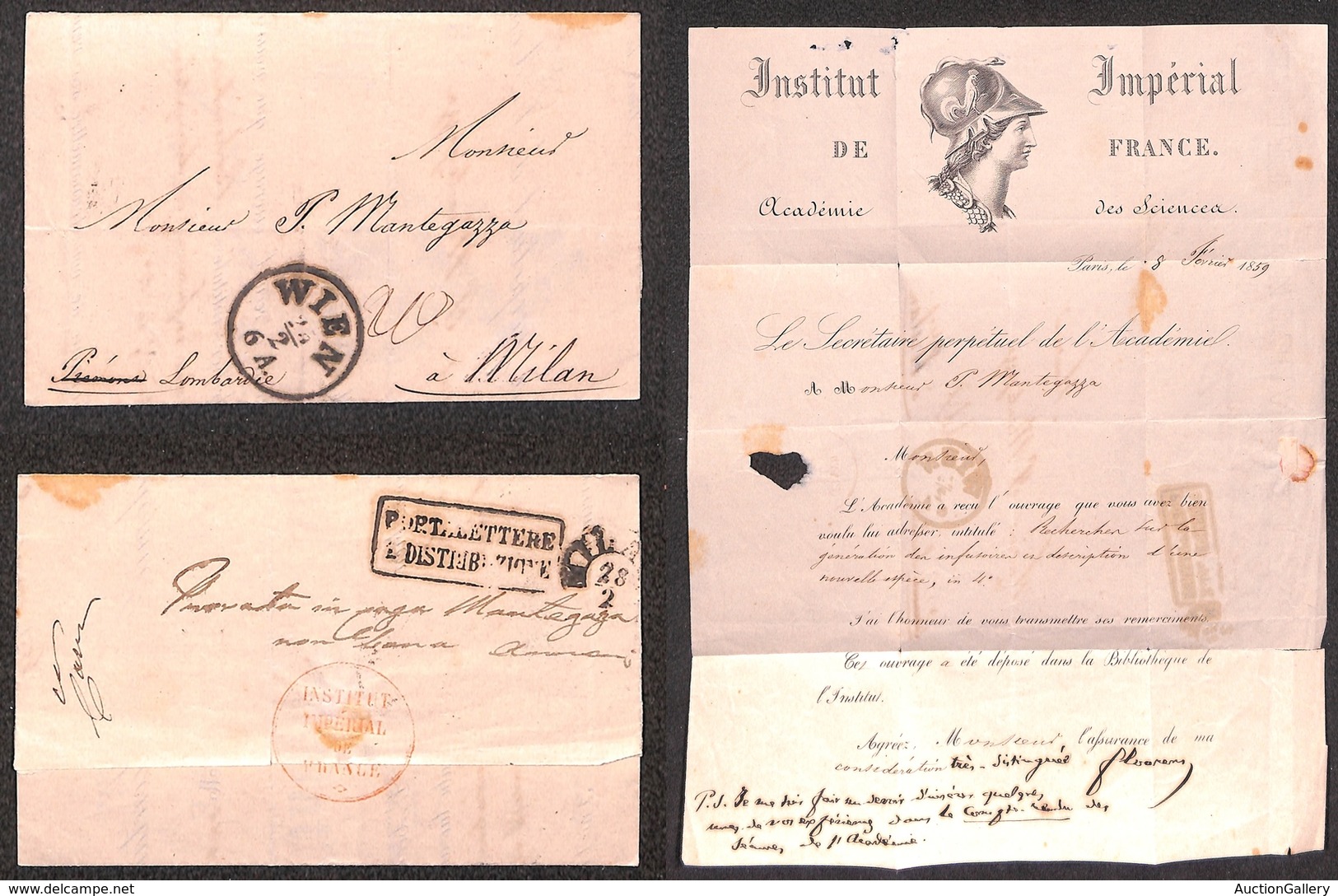 25009 VARIE - PREFILATELICHE E FRANCHIGIE - Parigi 8 Febbraio 1859 – Circolare Per Milano Via Vienna - Andere & Zonder Classificatie