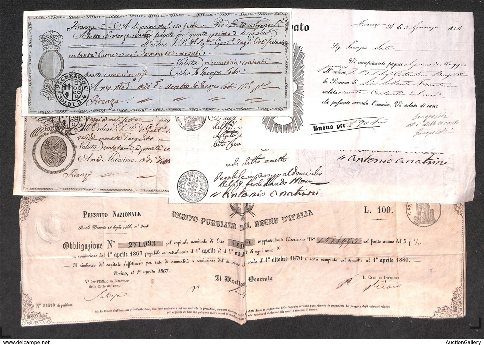 25051 VARIE - VARIE - 1804/1877 – 5 Titoli Di Credito Del Periodo - Sonstige & Ohne Zuordnung