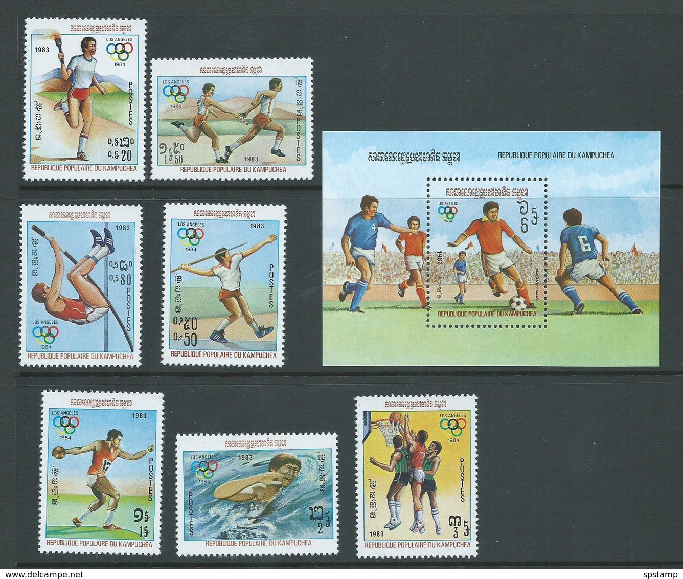 Cambodia Kampuchea 1983 Olympic Games Los Angeles Set 7 & Miniature Sheet MNH - Cambodia