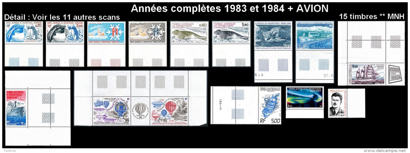 TAAF Années Complètes 1983 &amp; 1984 + AVION - Yv. 101 à 108 + PA 79 à 85 ** SUP  Faciale= 9,18 EUR - 15 Timbres  ..Réf - Annate Complete