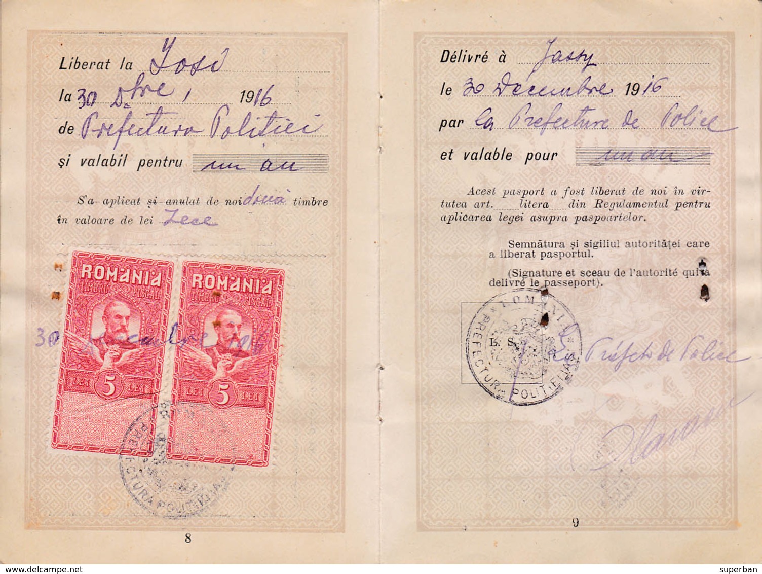 PASSEPORT : ROUMANIE / OLD PASSPORT : ROMANIA - 1916 - TIMBRES Et VISAS De RUSSIE / RUSSIAN VISAS & STAMPS - RRR (ab933) - Historische Documenten