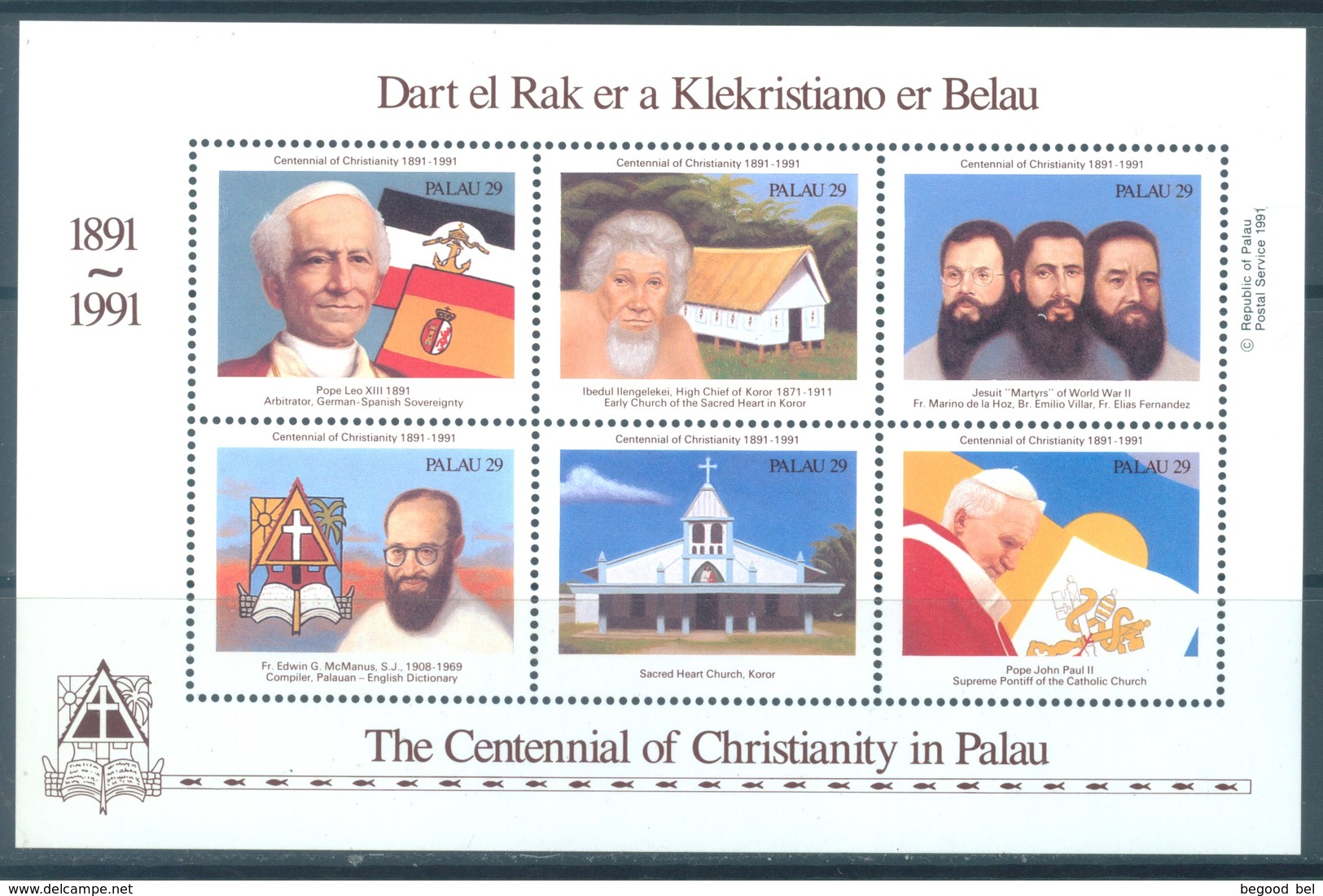 PALAU  -  MNH/** - 1991 - CENTENNIAL OF CHRISTIANITY - Yv 396-401 -  Lot 17746 - Palau