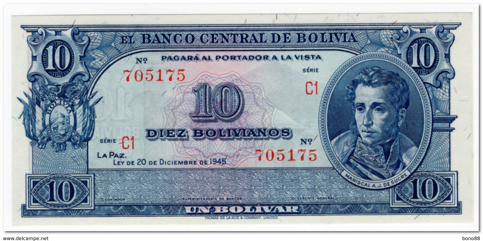 BOLIVIA,10 BOLIVIANOS,L.1945,P.139d,UNC - Bolivie