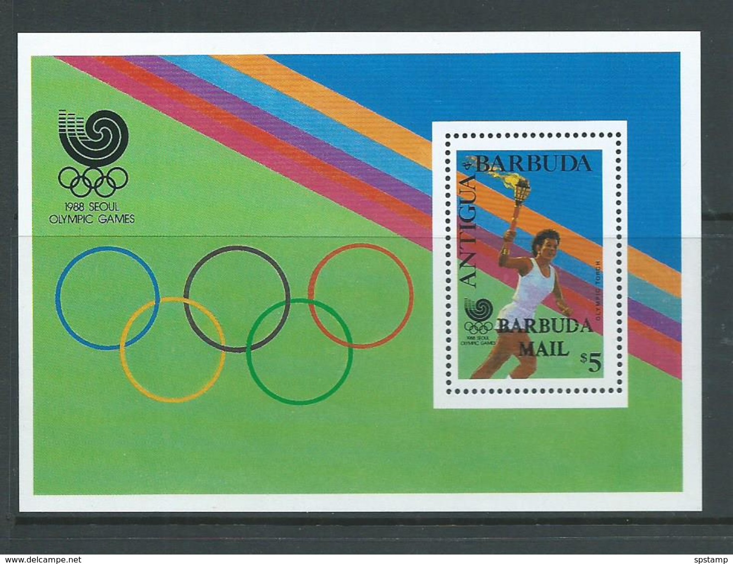 Barbuda 1988 Seoul Olympic Games Torchbearer Miniature Sheet Overprinted MNH - Antigua And Barbuda (1981-...)