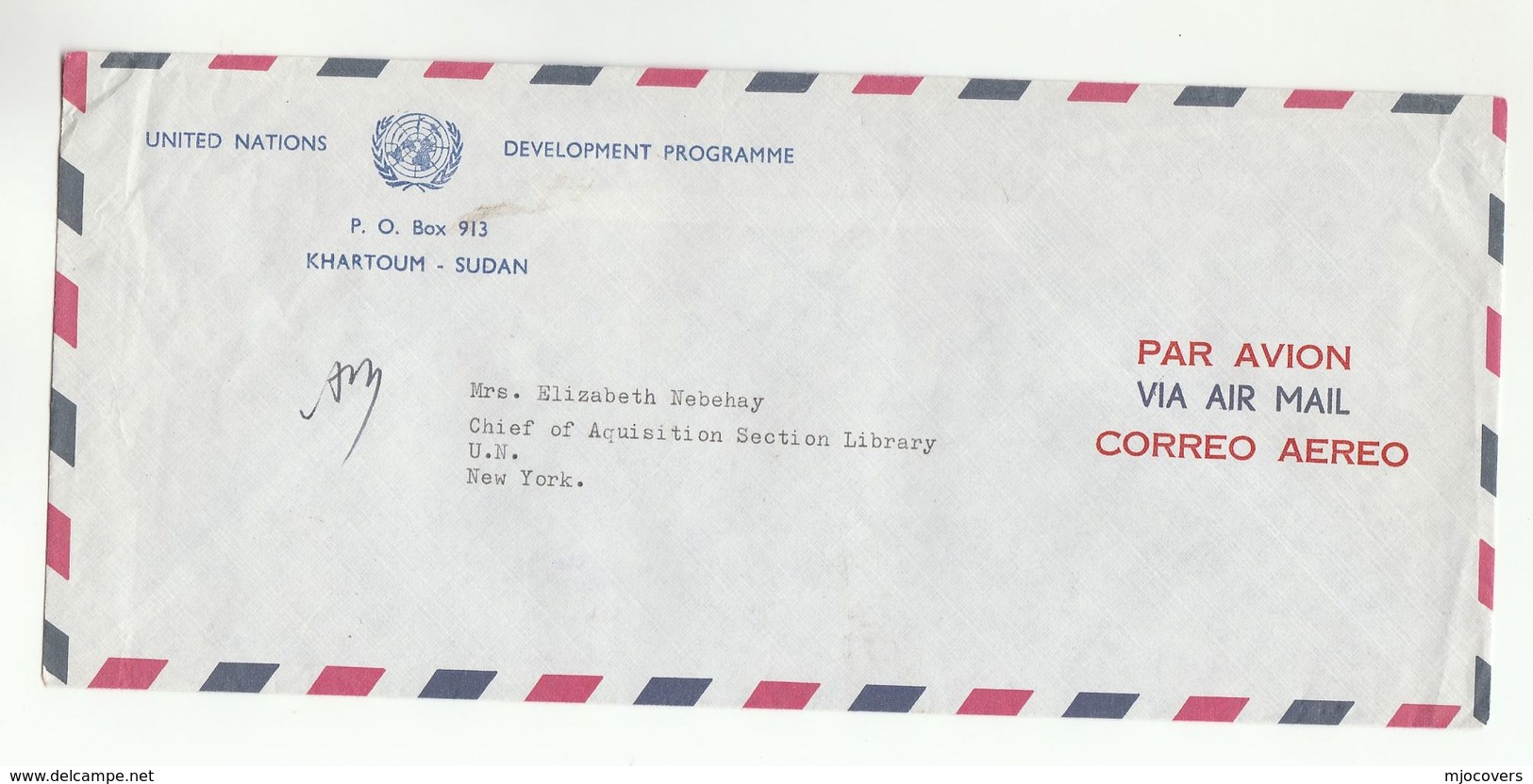 UN In SUDAN COVER UNDP Khartoum To UN NY USA  United Nations - Sudan (1954-...)