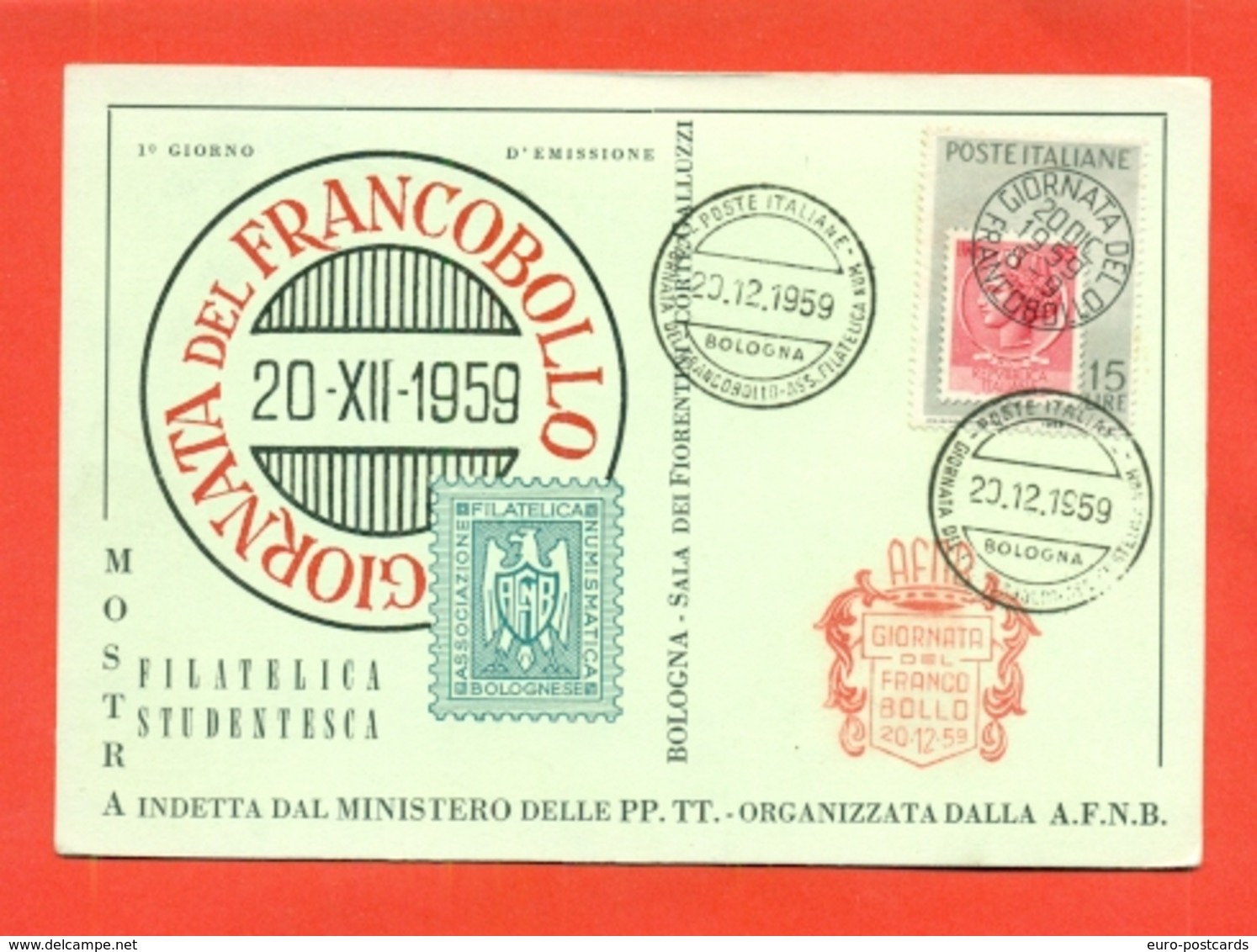 CARTOLINE CON FRANCOBOLLI-MRCOFILIA-BOLOGNA- BORSE E SALONI COLLEZIONISMO-GIORNATA DEL FRANCOBOLLO - Francobolli (rappresentazioni)