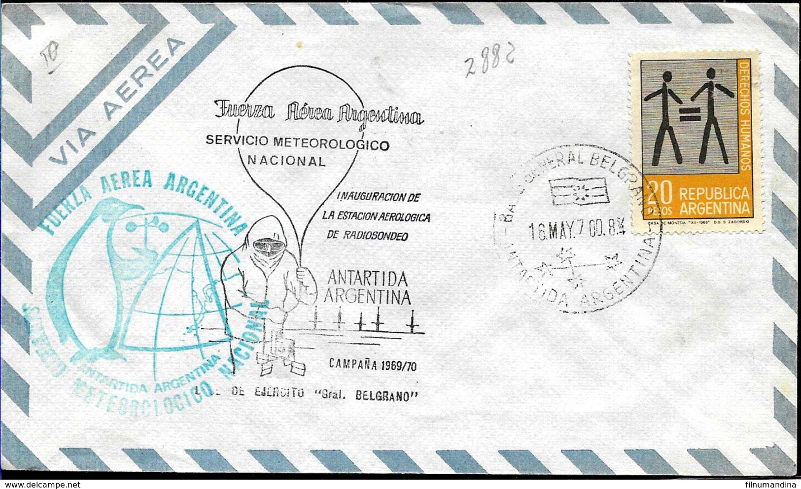 AANT-06 ARGENTINA 1969-70 ANTARCTIC ANTARCTICA STATION GRAL BELGRANO SPECIAL PMK - Bases Antarctiques