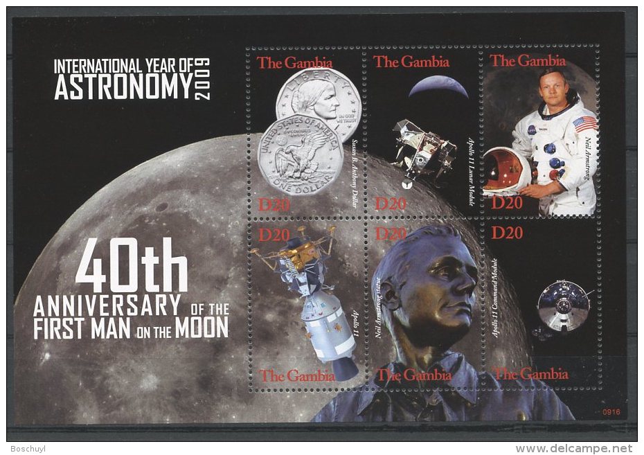 Gambia, 2009, International Year Of Astronomy, Space, United Nations, Astronauts, Coins, MNH, Michel Block 6100-6105 - Gambie (1965-...)