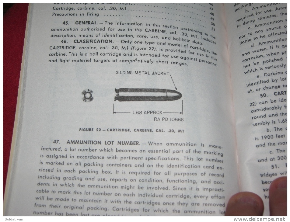 US M1 CARBINE : Manuel technique de la carabine USM1 1942 tb 23-7-1 ww2