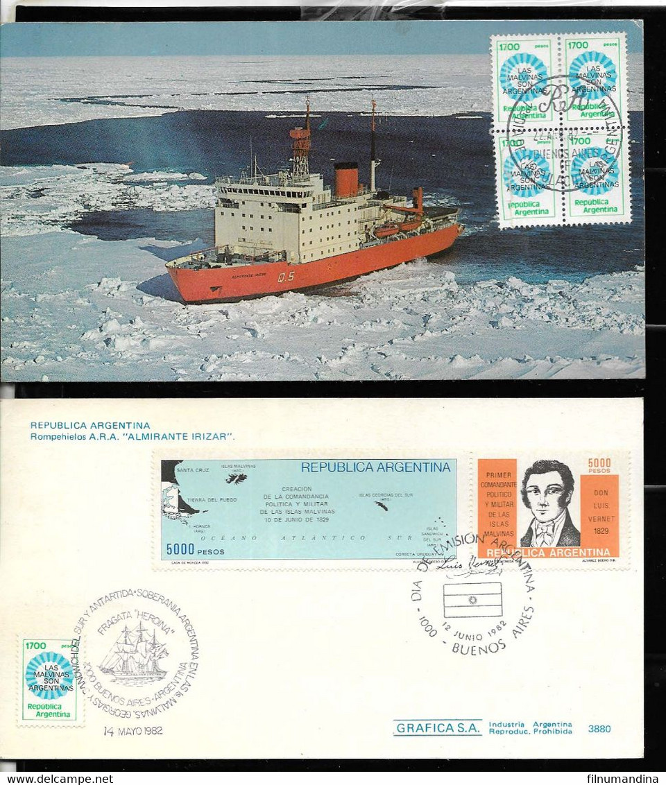 AANT-19 ARGENTINA 1982 ANTARCTIC ANTARCTICA MALVINAS FALKLAND WAR ICEBREAKER IRIZAR FDC - Navires & Brise-glace