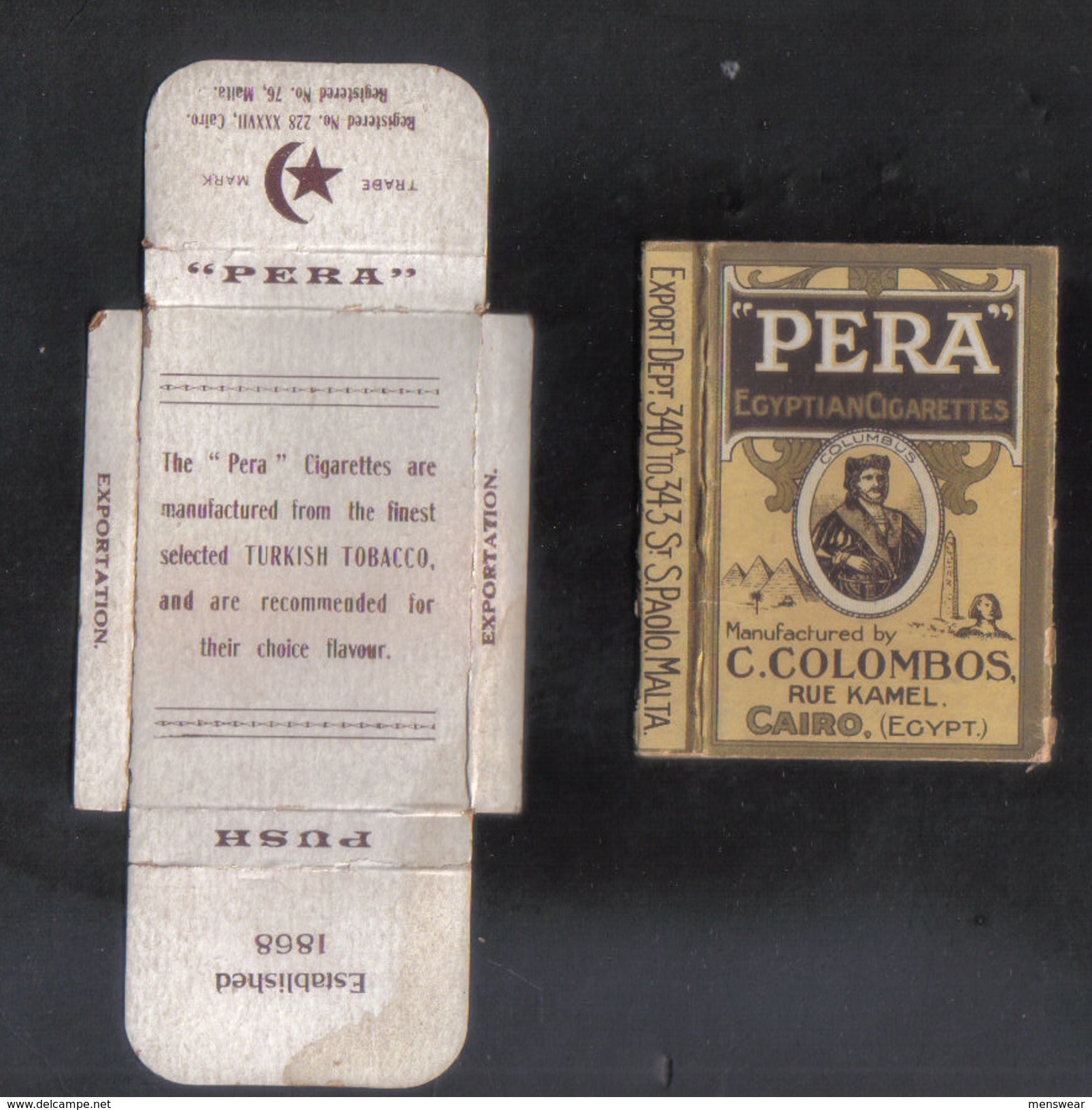 PERLA   LTD.CAIRO MALTA  PACKET OF 6 CIGARETTE - 1910 VERY RARE - - Empty Cigarettes Boxes