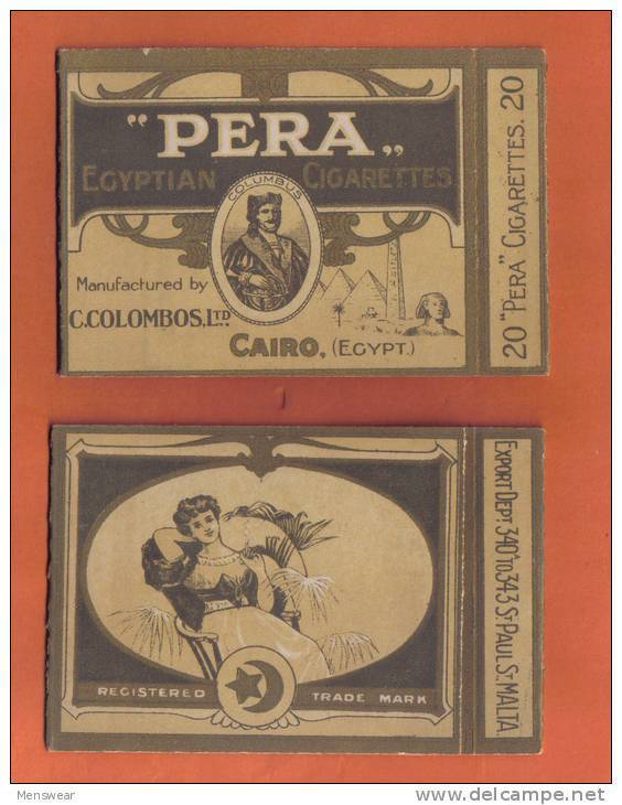 PERA C.COLOMBOS LTD.CAIRO MALTA  PACKET OF 20 CIGARETTE - 1910 VERY RARE - - Empty Cigarettes Boxes