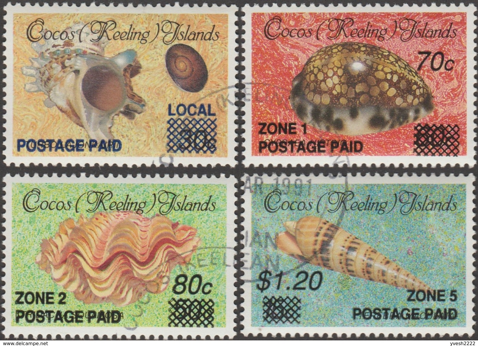 Cocos 1991 Y&T 229/32 Michel 241/4 Scott 225, 231/3. Coquillages, Surcharges Locales. Cote 90 &euro; - Cocos (Keeling) Islands