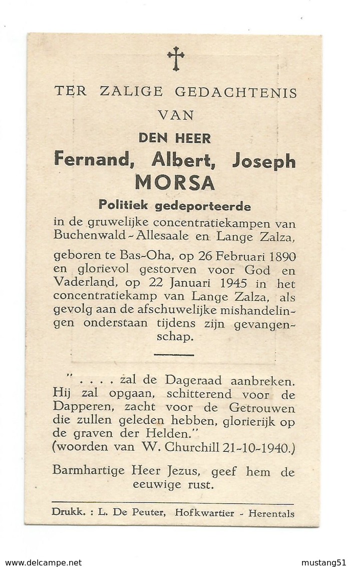 Doodsprentje Politiek Gevangene Olen Bas-Oha + Concentratiekamp Van Langensalza 22 Januari 1945 - Santini