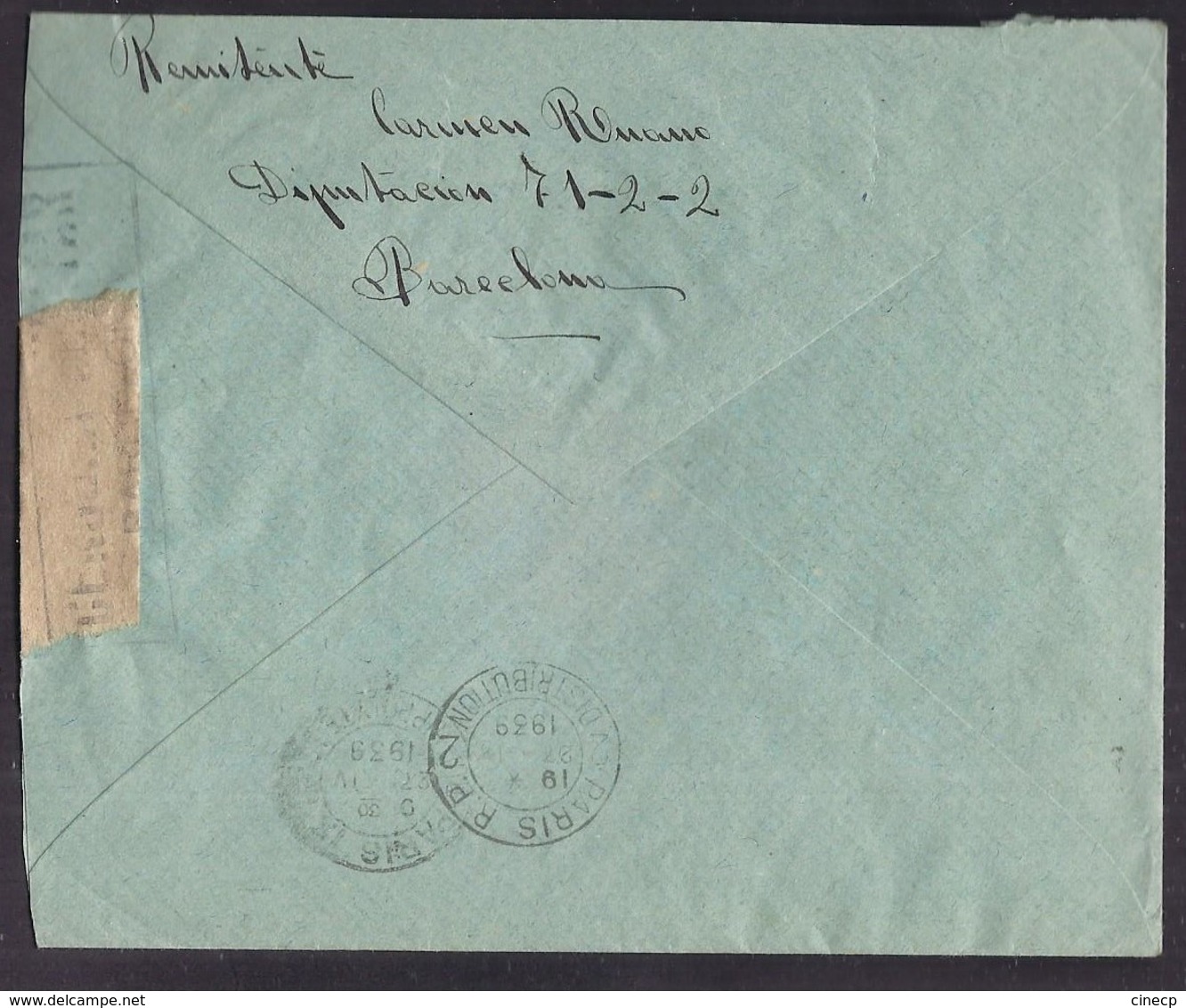 ENVELOPPE GUERRE ESPAGNE Cachet De Censure 1939  CENSURA MILITAR BARCELONA - Nationalists Censor Marks