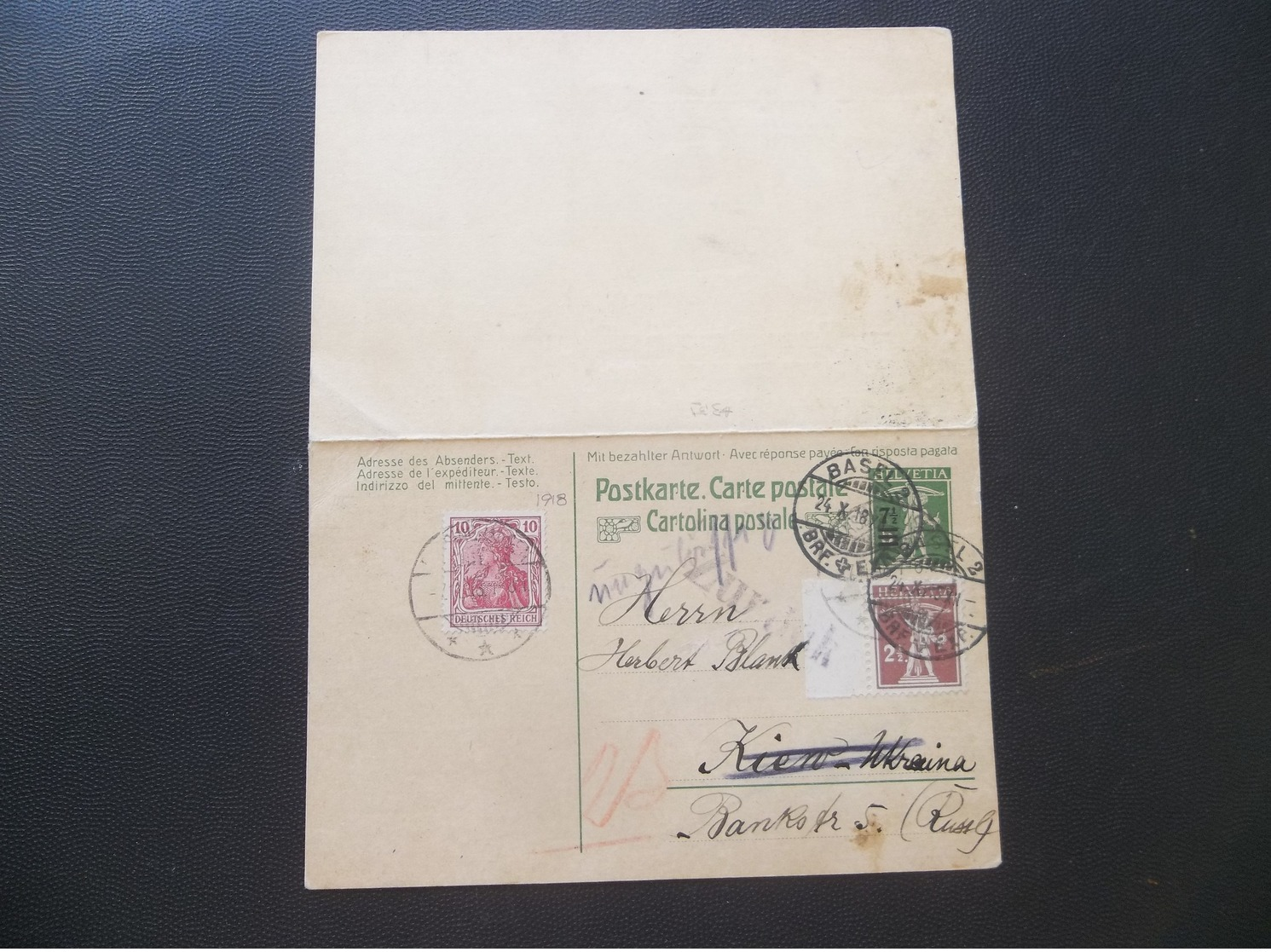 Helvetia: 1918 Uprated Letter Card To (?) (#TF10) - Interi Postali