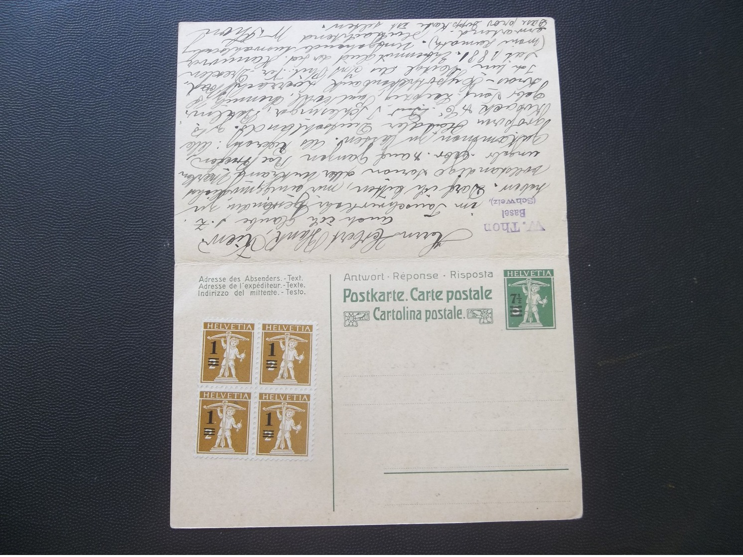 Helvetia: 1918 Uprated Letter Card To (?) (#TF10) - Interi Postali