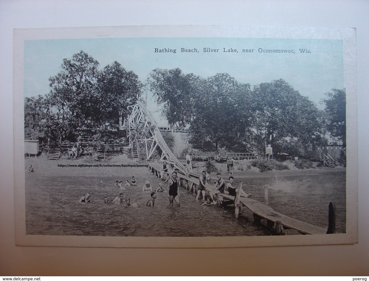 CPA USA - BATHING BEACH SILVER LAKE NEAR OCONOMOWOC WISCONSIN - TOBOGAN PLAGE SLIDE - Autres & Non Classés