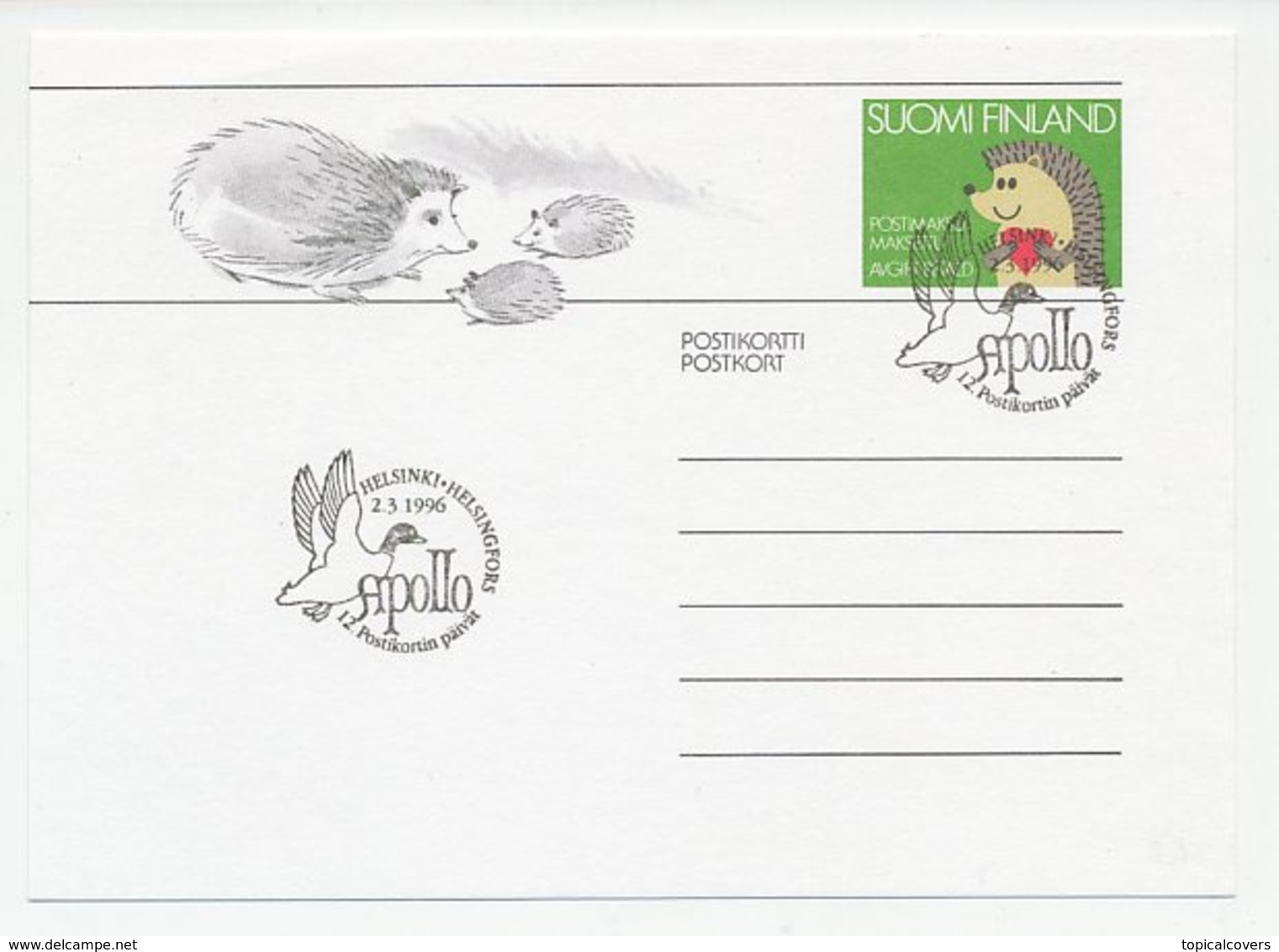 Postal Stationery Finland 1996 Hedgehog - Duck - Other & Unclassified