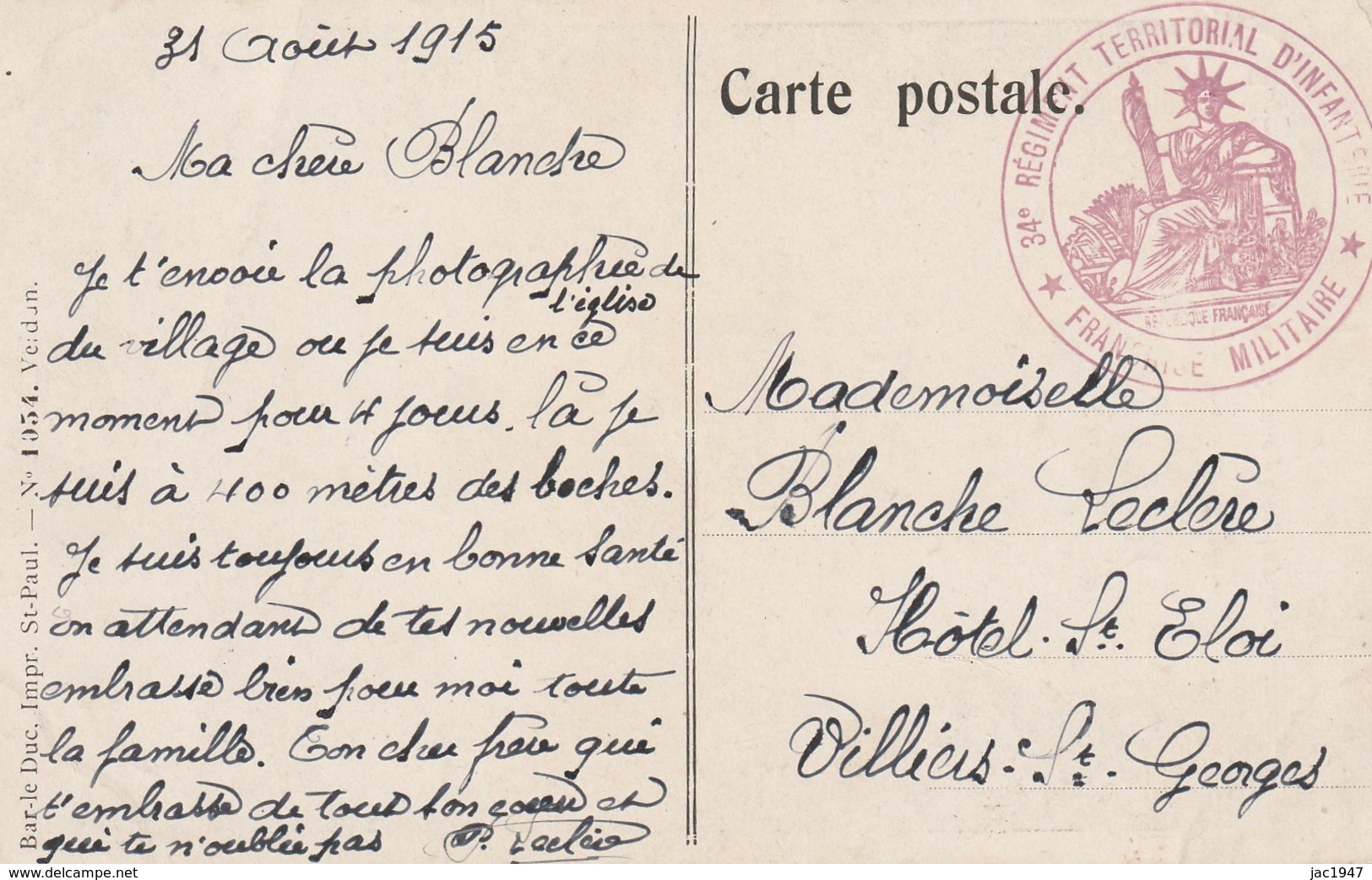 Carte Eglise De FORGES 1915 D'après Une Photographie Allemande. Cachet De Franchise Mlitaire - Other & Unclassified