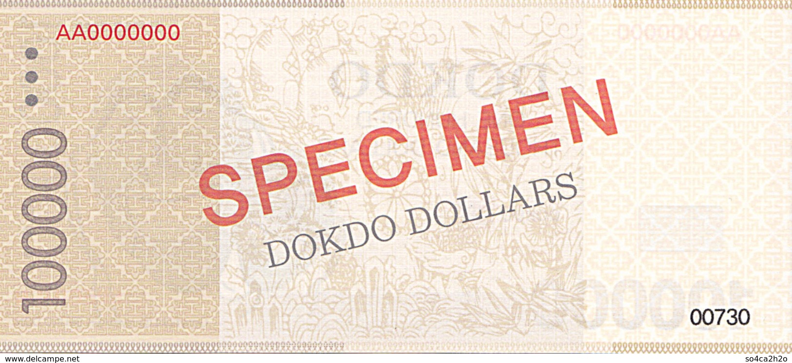 Specimen Île DOKDO Corée 100 000 Dollars 2012 UNC - Fictifs & Spécimens