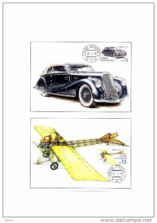 2 Cartes Maximum 2015 : Automobile Walter 6B , Avion Monoplan Vlach , Maximum Card Antic Car And Airplane - FDC