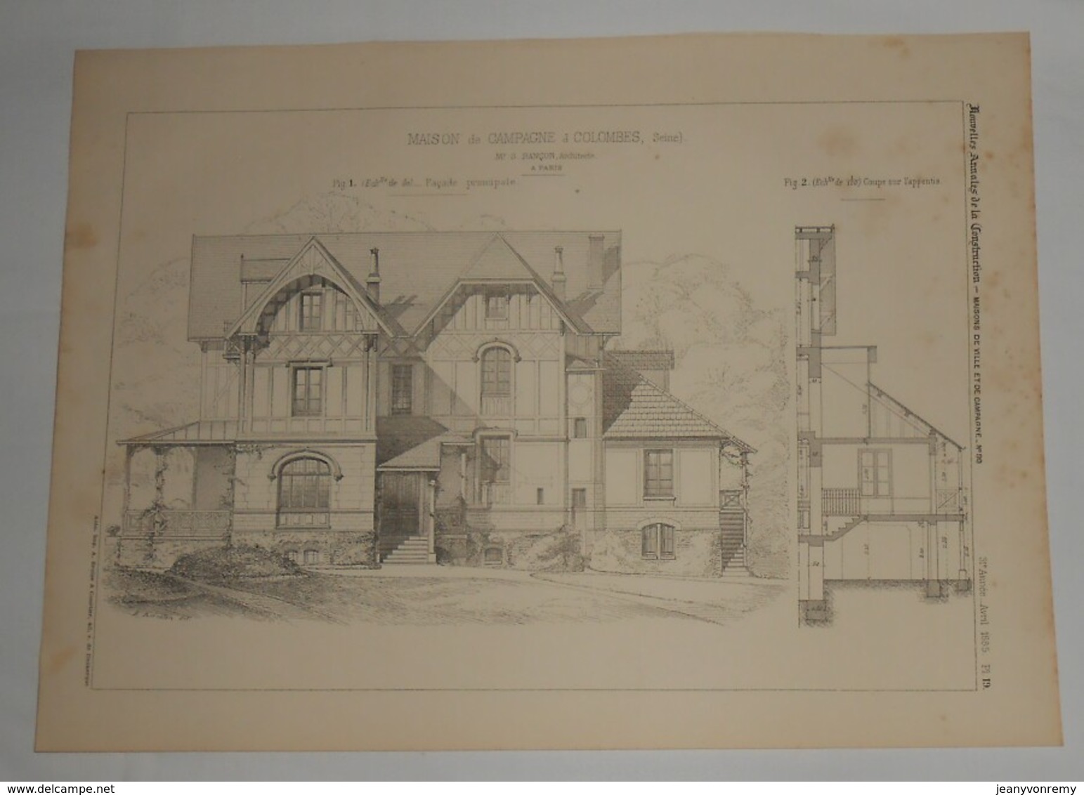 Plan D'une Maison De Campagne à Colombes. Seine. M. S. Rançon, Architecte. 1885. - Travaux Publics