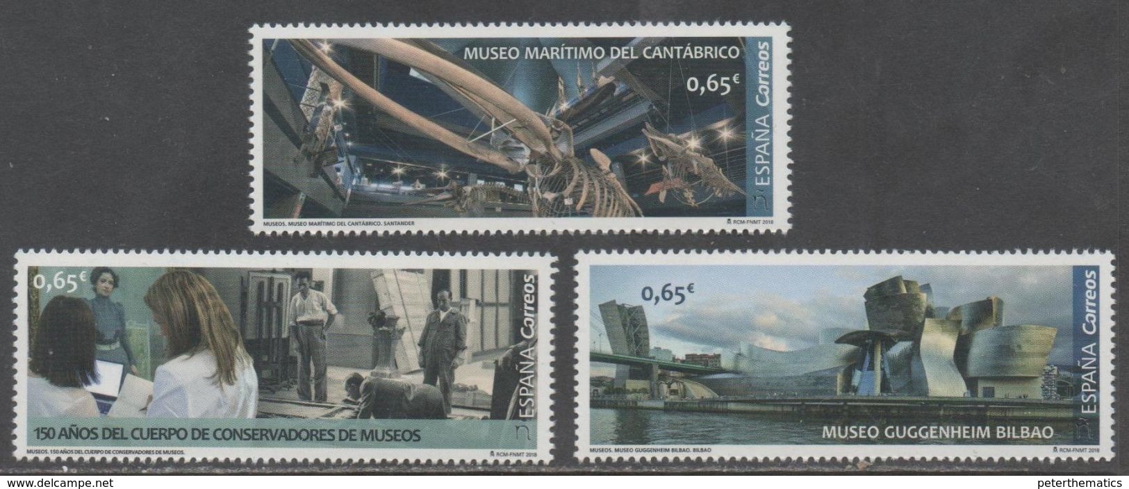 SPAIN, 2018, MNH, MUSEUMS, GUGGENHEIM MUSEUM, MARITIME MUSEUM, WHALES, WHALE SKELETON, 3v - Musei