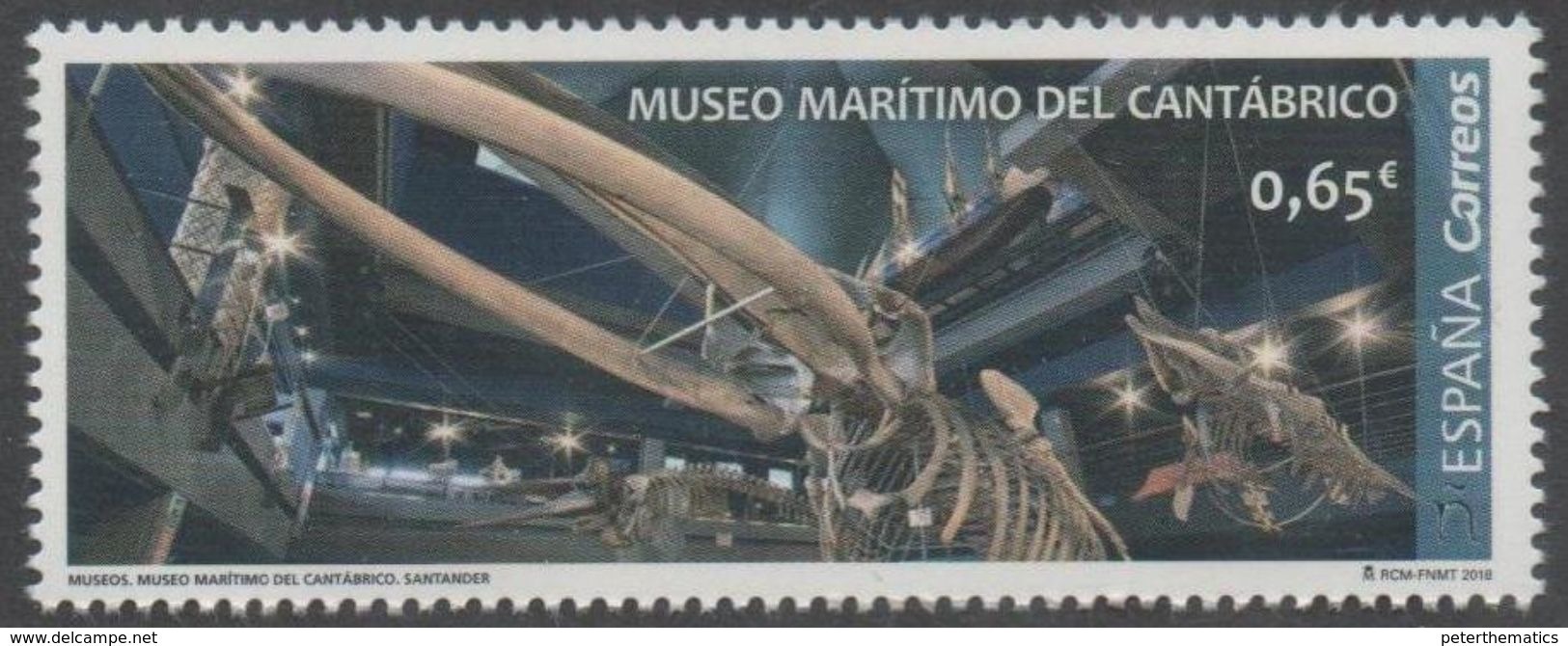 SPAIN, 2018, MNH, MUSEUMS,  MARITIME MUSEUM, WHALES, WHALE SKELETON, 1v Ex. Set - Museums