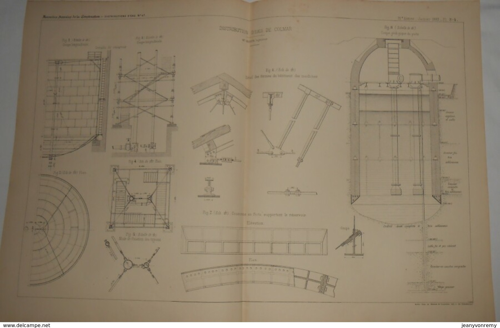 Plan De La Distribution D'eau De Colmar. M. Gruner, Ingénieur. 1885. - Travaux Publics